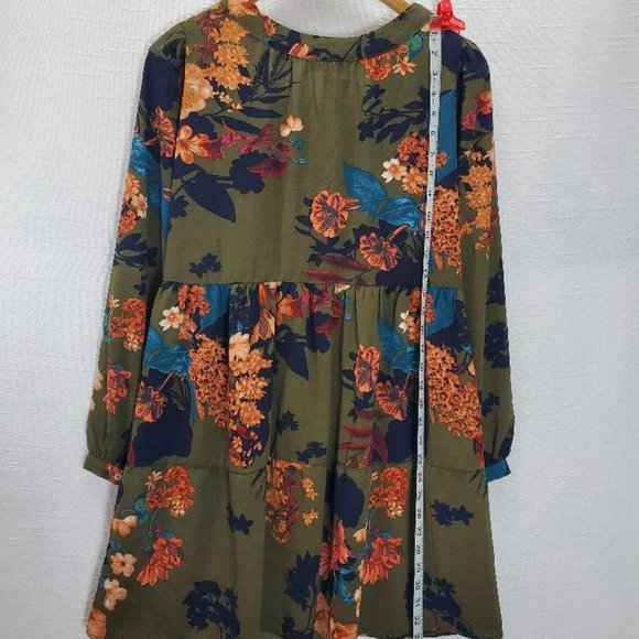 Umgee Dress Womens M Green Floral Mini Balloon Sleeves Boho Prairie Square Neck - Picture 6 of 8